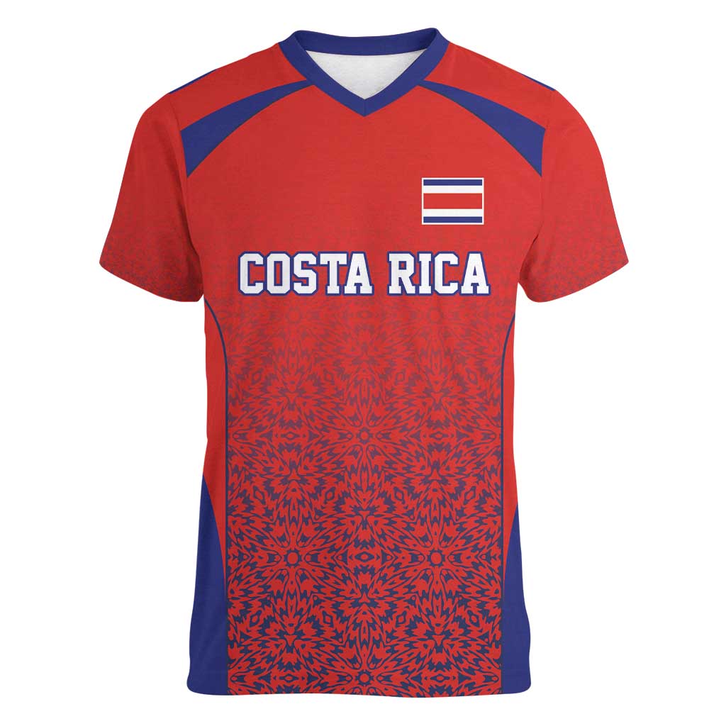 Costa Rica Football Custom Women V-Neck T-Shirt Los Ticos Go Champions