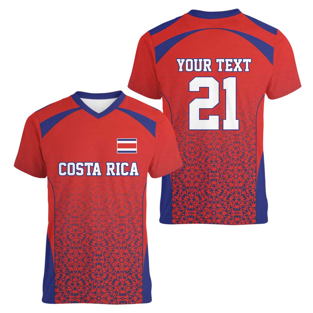 Costa Rica Football Custom Women V-Neck T-Shirt Los Ticos Go Champions