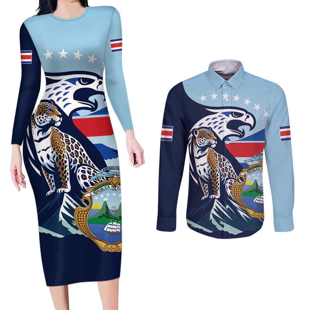 Costa Rica Jaguar Guaria Morada Couples Matching Long Sleeve Bodycon Dress and Long Sleeve Button Shirt