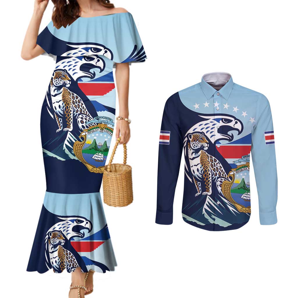Costa Rica Jaguar Guaria Morada Couples Matching Mermaid Dress and Long Sleeve Button Shirt