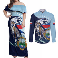 Costa Rica Jaguar Guaria Morada Couples Matching Off Shoulder Maxi Dress and Long Sleeve Button Shirt