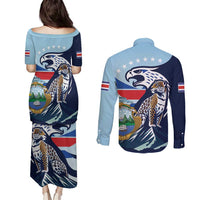 Costa Rica Jaguar Guaria Morada Couples Matching Puletasi and Long Sleeve Button Shirt