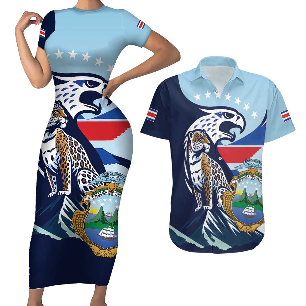 Costa Rica Jaguar Guaria Morada Couples Matching Short Sleeve Bodycon Dress and Hawaiian Shirt