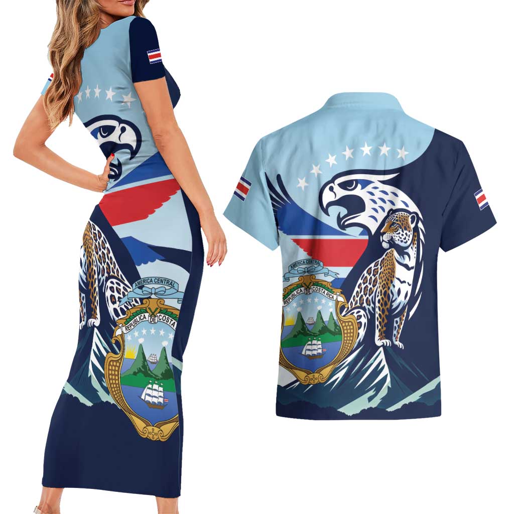 Costa Rica Jaguar Guaria Morada Couples Matching Short Sleeve Bodycon Dress and Hawaiian Shirt