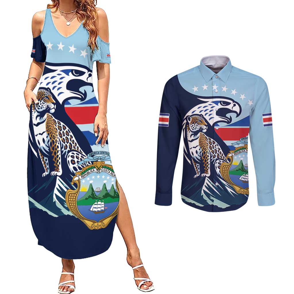 Costa Rica Jaguar Guaria Morada Couples Matching Summer Maxi Dress and Long Sleeve Button Shirt