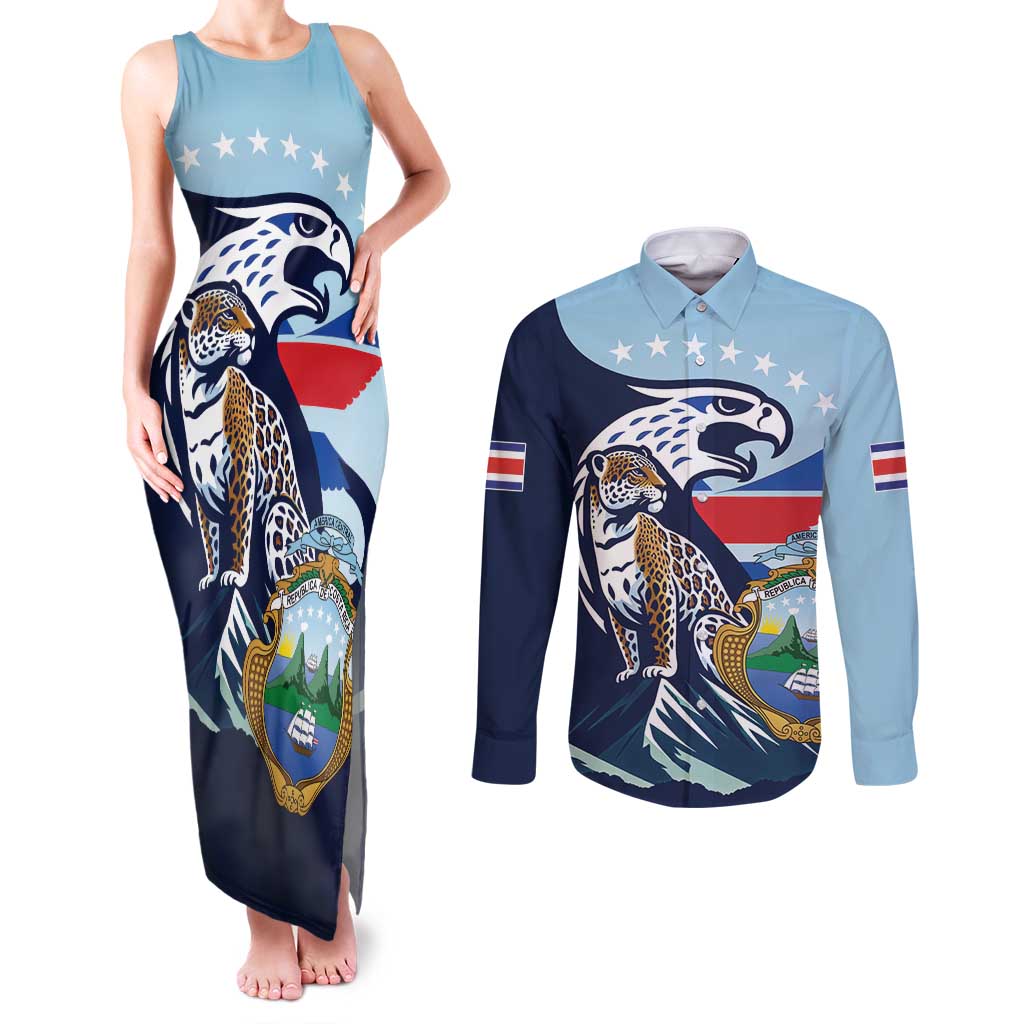 Costa Rica Jaguar Guaria Morada Couples Matching Tank Maxi Dress and Long Sleeve Button Shirt