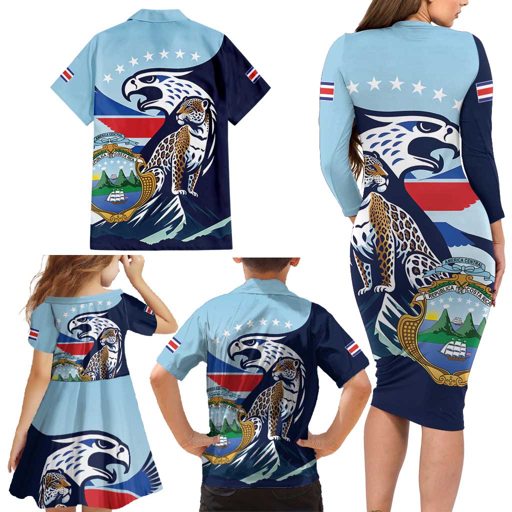 Costa Rica Jaguar Guaria Morada Family Matching Long Sleeve Bodycon Dress and Hawaiian Shirt