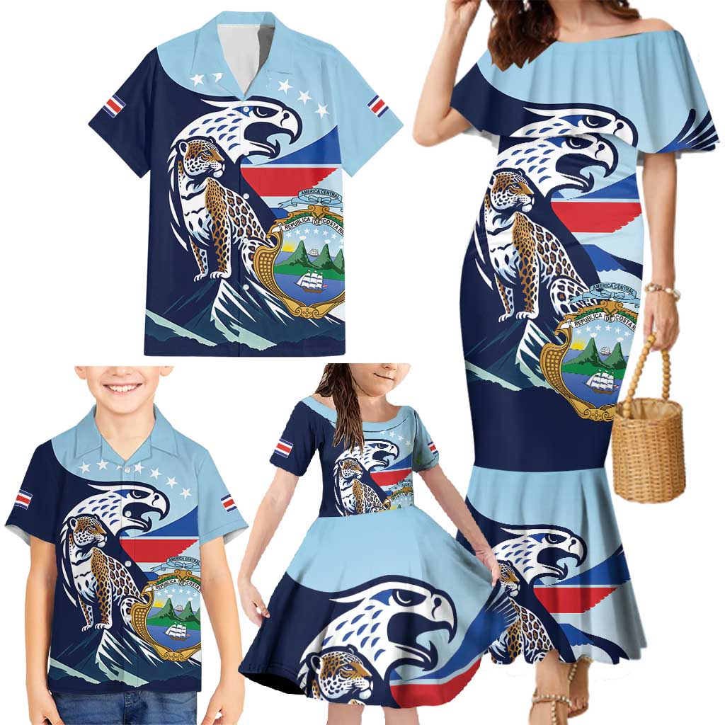 Costa Rica Jaguar Guaria Morada Family Matching Mermaid Dress and Hawaiian Shirt