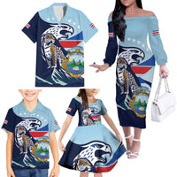 Costa Rica Jaguar Guaria Morada Family Matching Off The Shoulder Long Sleeve Dress and Hawaiian Shirt