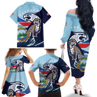 Costa Rica Jaguar Guaria Morada Family Matching Off The Shoulder Long Sleeve Dress and Hawaiian Shirt