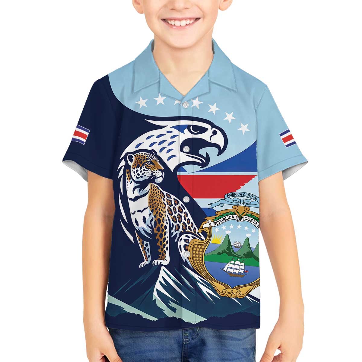 Costa Rica Jaguar Guaria Morada Family Matching Off The Shoulder Long Sleeve Dress and Hawaiian Shirt