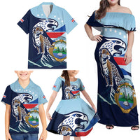 Costa Rica Jaguar Guaria Morada Family Matching Off Shoulder Maxi Dress and Hawaiian Shirt