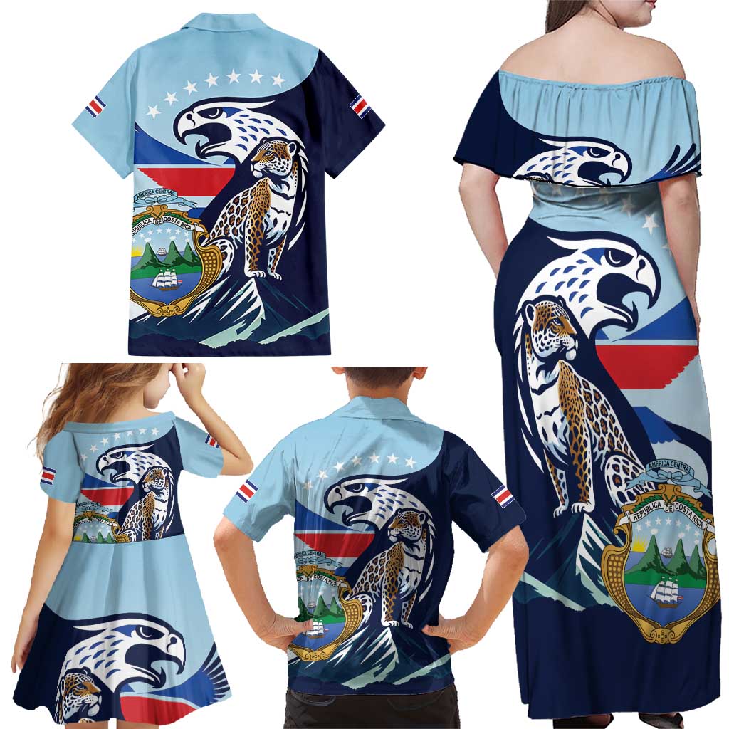 Costa Rica Jaguar Guaria Morada Family Matching Off Shoulder Maxi Dress and Hawaiian Shirt