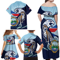 Costa Rica Jaguar Guaria Morada Family Matching Off Shoulder Maxi Dress and Hawaiian Shirt