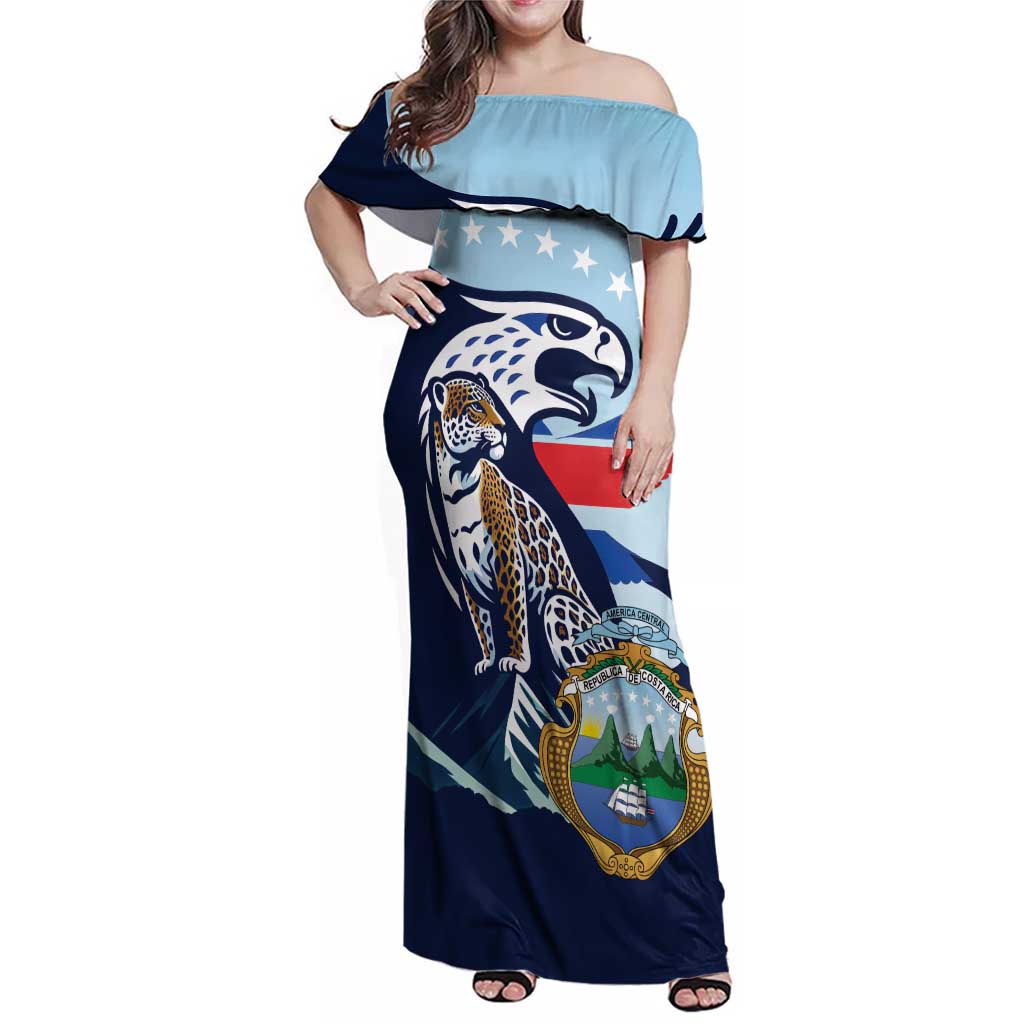 Costa Rica Jaguar Guaria Morada Family Matching Off Shoulder Maxi Dress and Hawaiian Shirt