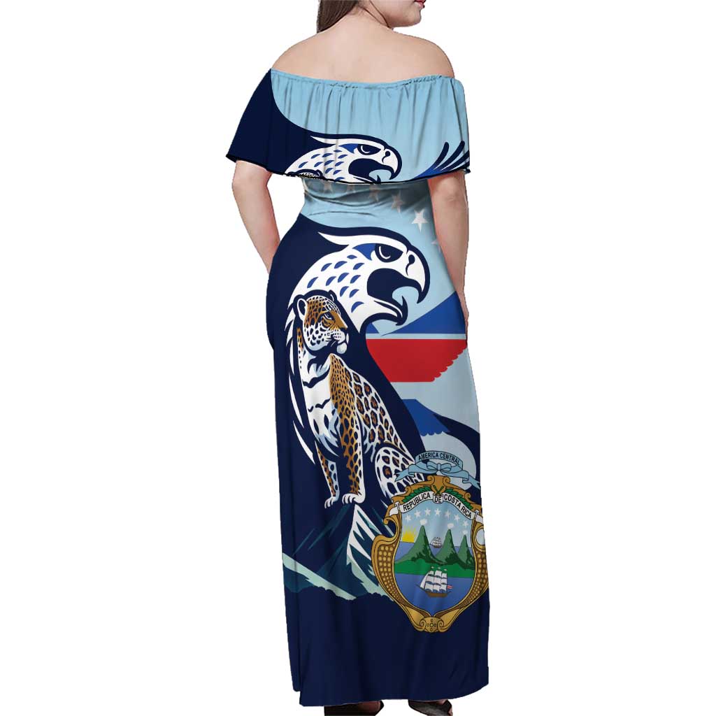 Costa Rica Jaguar Guaria Morada Family Matching Off Shoulder Maxi Dress and Hawaiian Shirt