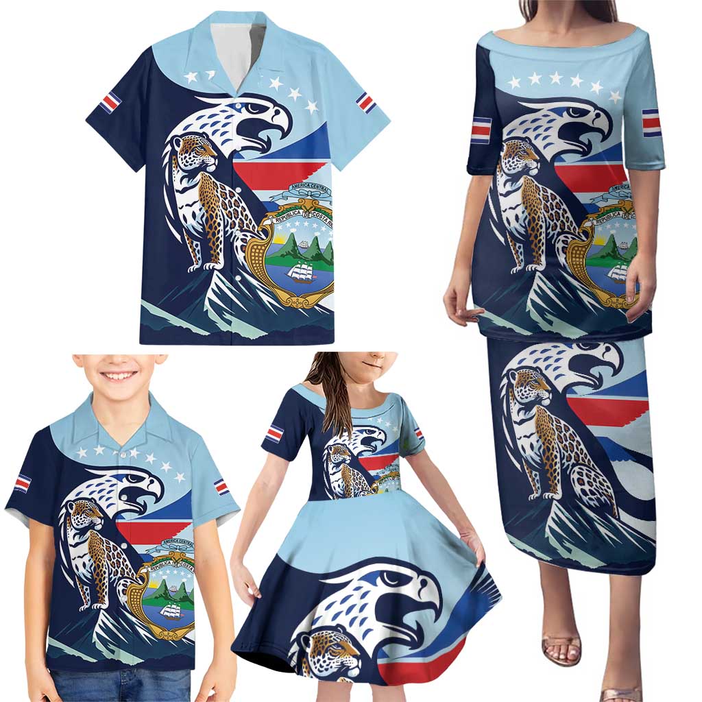 Costa Rica Jaguar Guaria Morada Family Matching Puletasi and Hawaiian Shirt