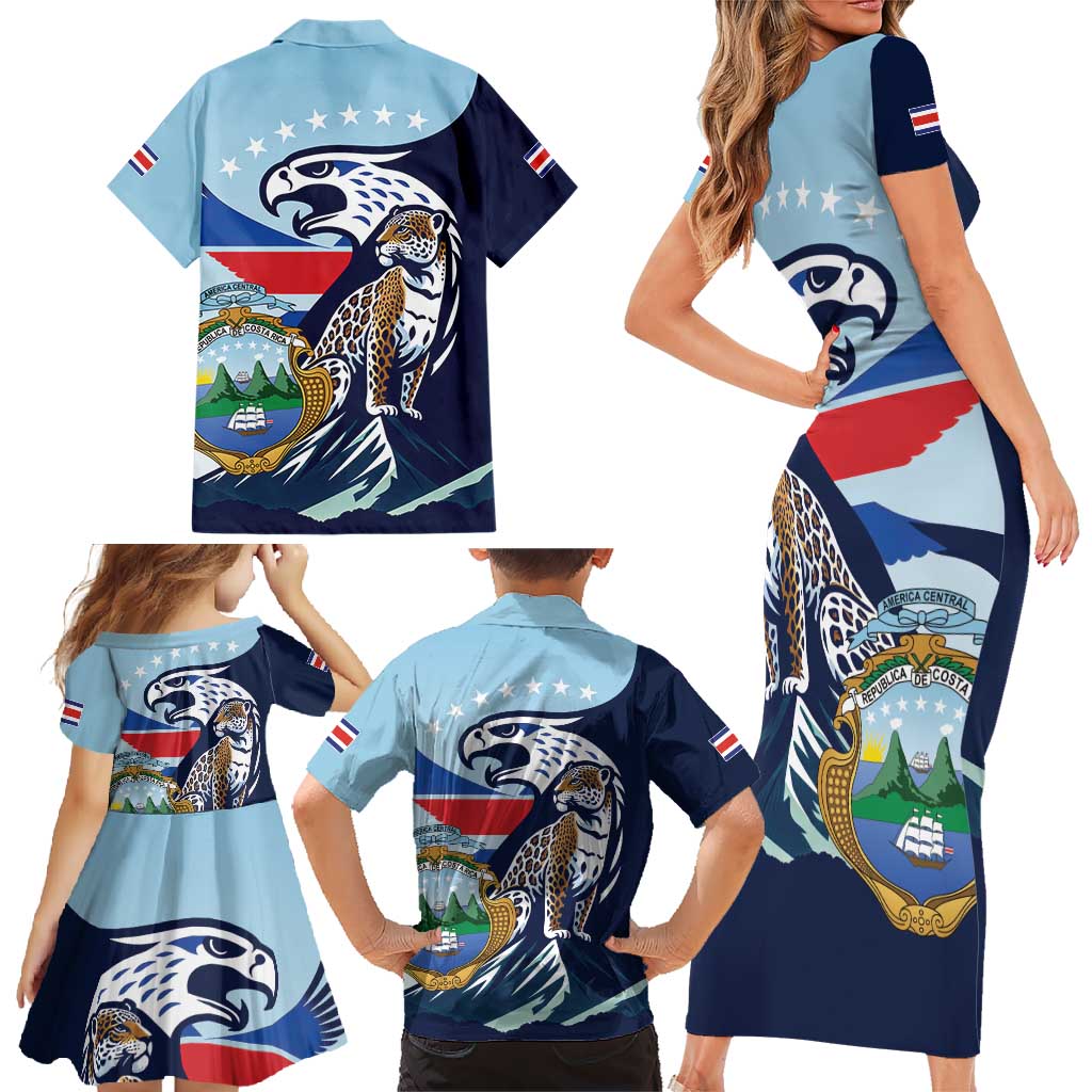 Costa Rica Jaguar Guaria Morada Family Matching Short Sleeve Bodycon Dress and Hawaiian Shirt