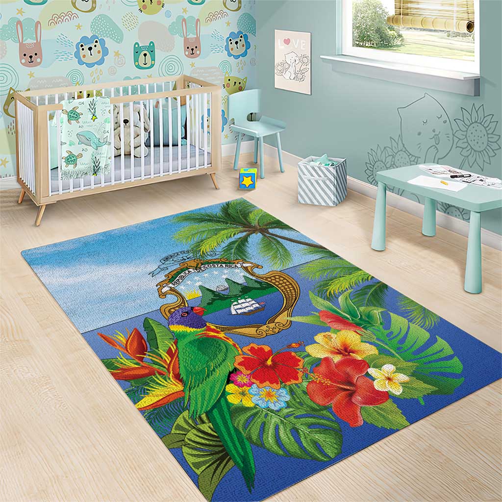Costa Rica Parrot Tropical Flowers Area Rug