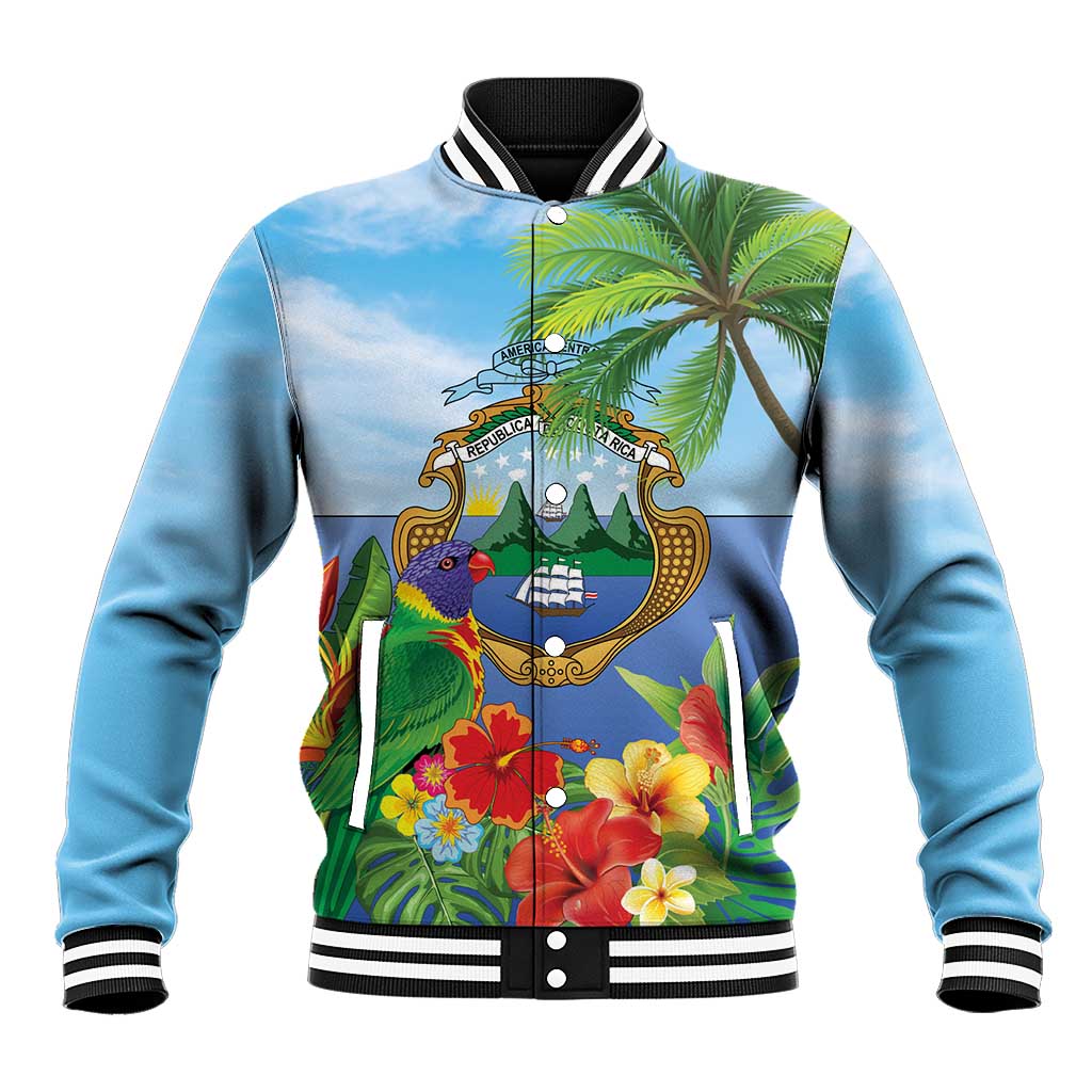 Costa Rica Parrot Tropical Flowers Baseball Jacket
