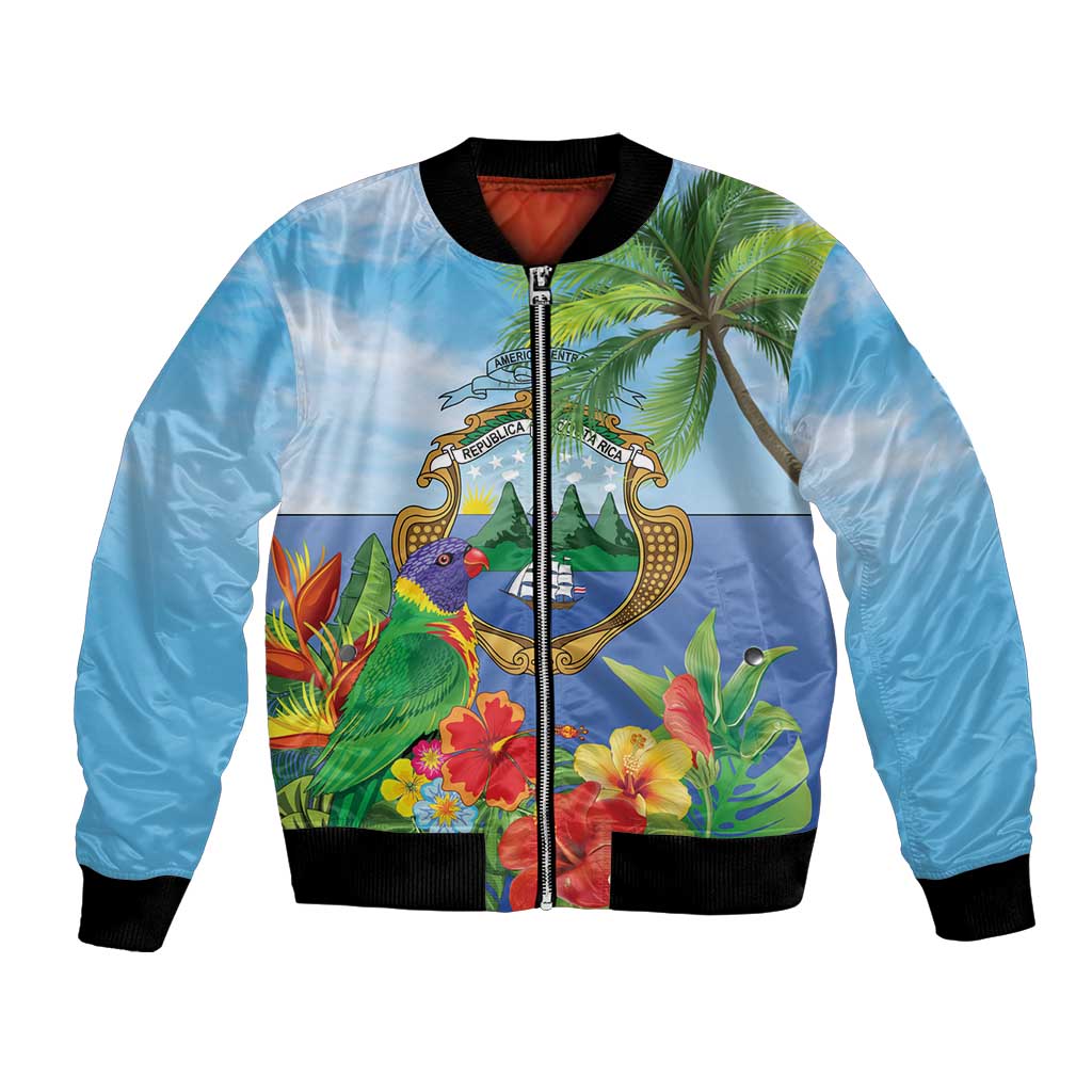 Costa Rica Parrot Tropical Flowers Bomber Jacket