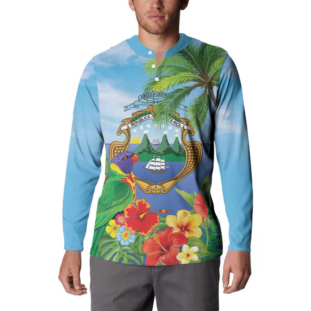 Costa Rica Parrot Tropical Flowers Button Sweatshirt