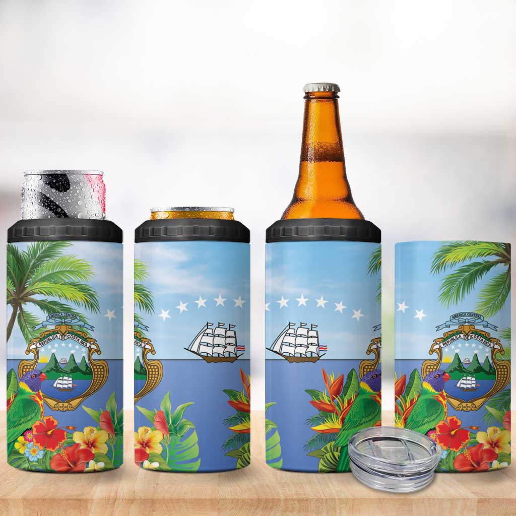 Costa Rica Parrot Tropical Flowers 4 in 1 Can Cooler Tumbler