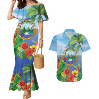 Costa Rica Parrot Tropical Flowers Couples Matching Mermaid Dress and Hawaiian Shirt