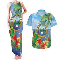 Costa Rica Parrot Tropical Flowers Couples Matching Tank Maxi Dress and Hawaiian Shirt