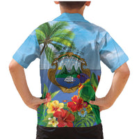Costa Rica Parrot Tropical Flowers Family Matching Mermaid Dress and Hawaiian Shirt