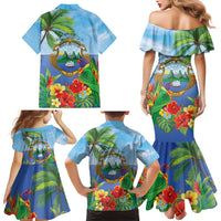 Costa Rica Parrot Tropical Flowers Family Matching Mermaid Dress and Hawaiian Shirt