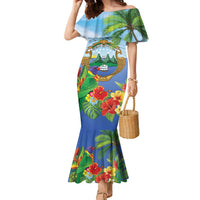 Costa Rica Parrot Tropical Flowers Family Matching Mermaid Dress and Hawaiian Shirt