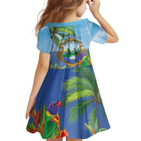 Costa Rica Parrot Tropical Flowers Family Matching Short Sleeve Bodycon Dress and Hawaiian Shirt