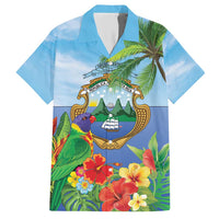 Costa Rica Parrot Tropical Flowers Family Matching Short Sleeve Bodycon Dress and Hawaiian Shirt