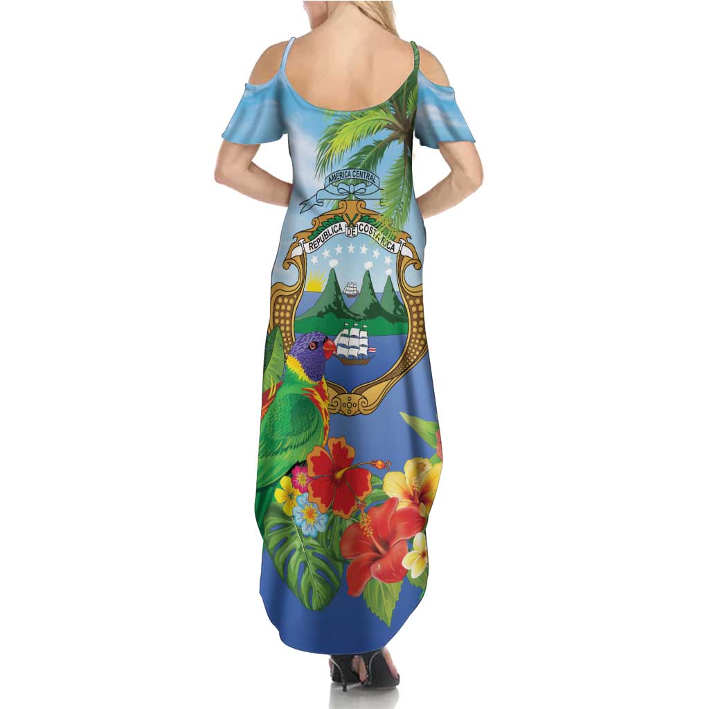 Costa Rica Parrot Tropical Flowers Family Matching Summer Maxi Dress and Hawaiian Shirt