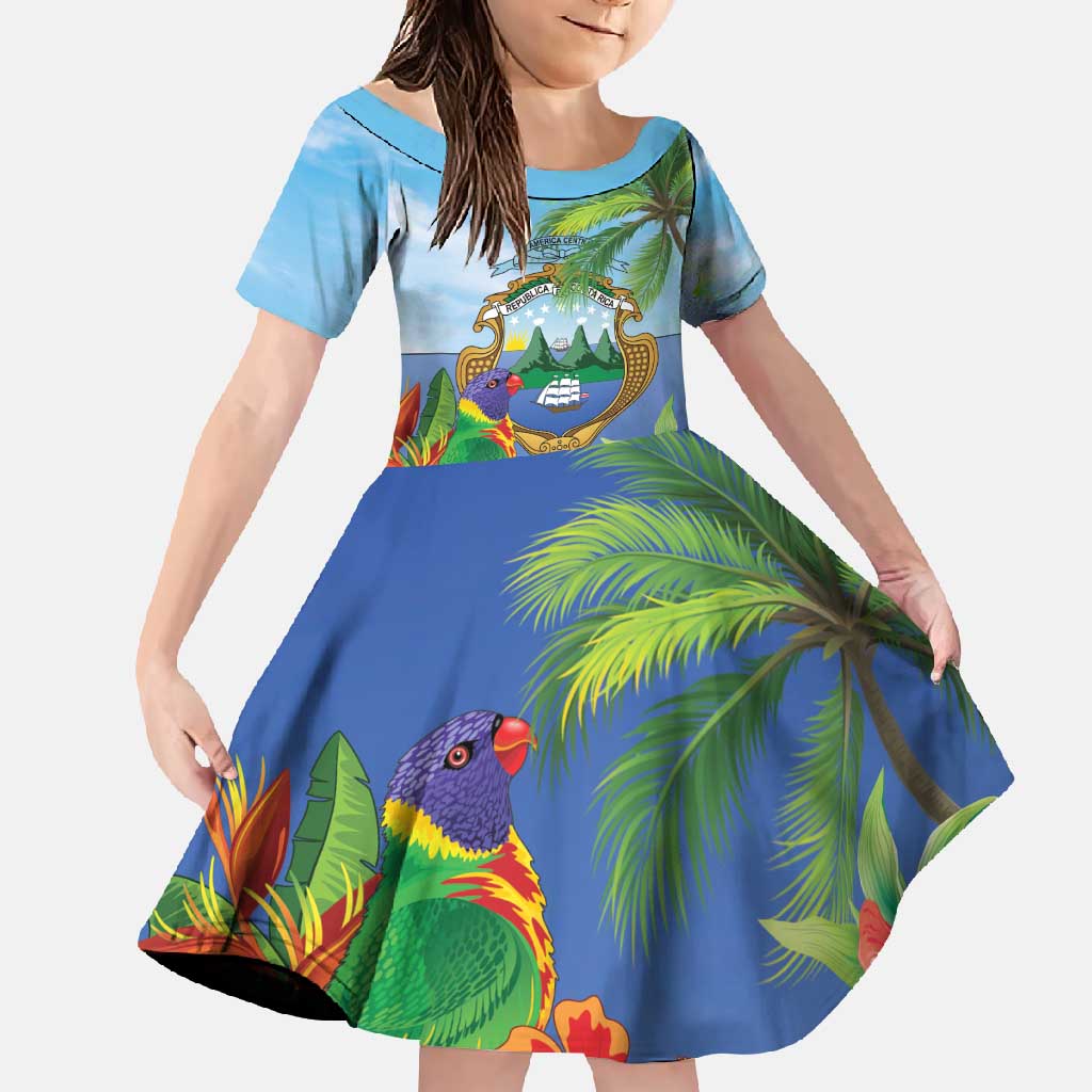Costa Rica Parrot Tropical Flowers Family Matching Tank Maxi Dress and Hawaiian Shirt