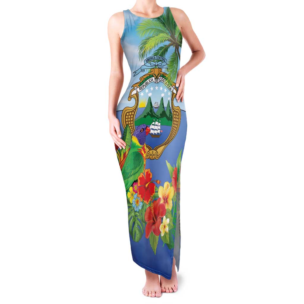 Costa Rica Parrot Tropical Flowers Family Matching Tank Maxi Dress and Hawaiian Shirt