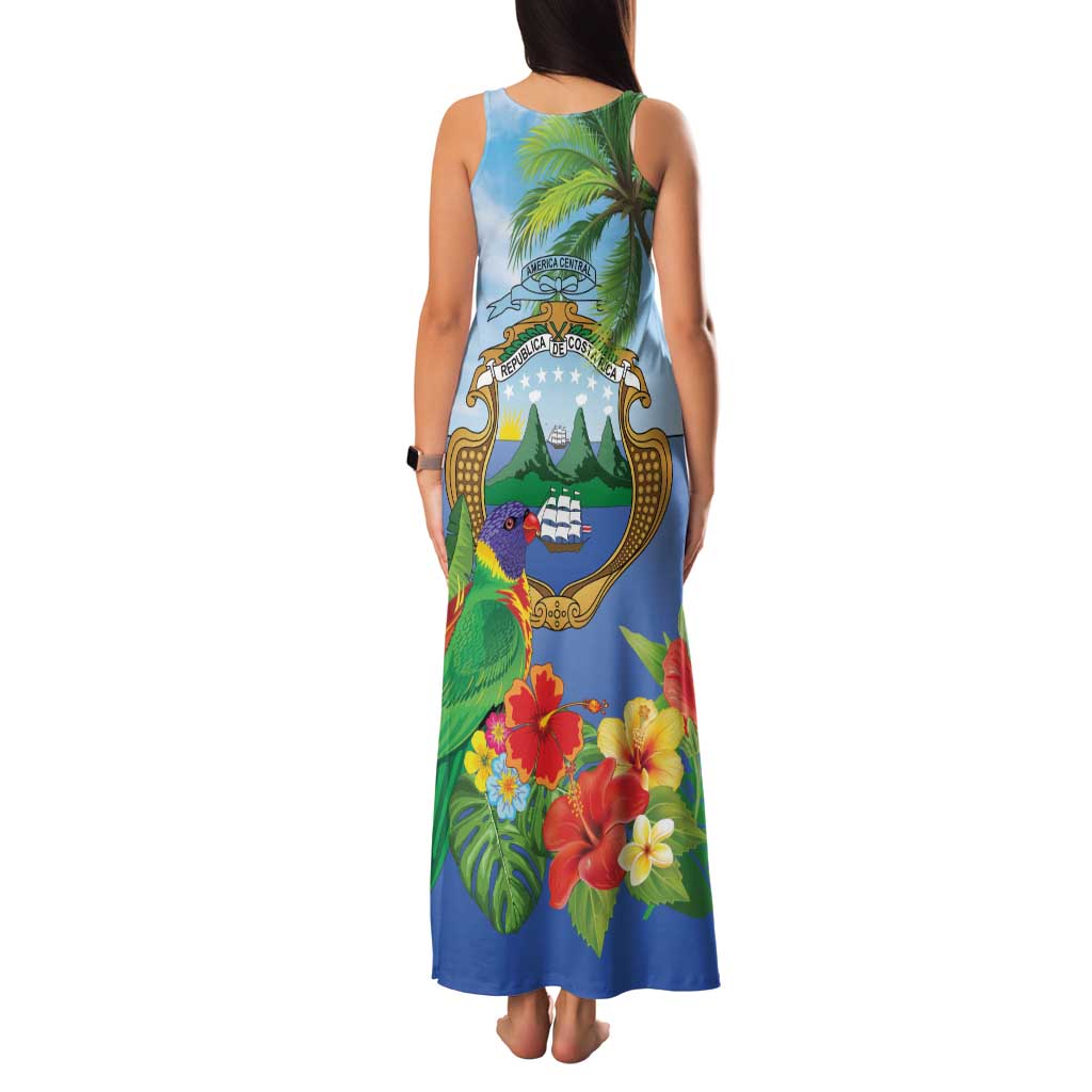 Costa Rica Parrot Tropical Flowers Family Matching Tank Maxi Dress and Hawaiian Shirt