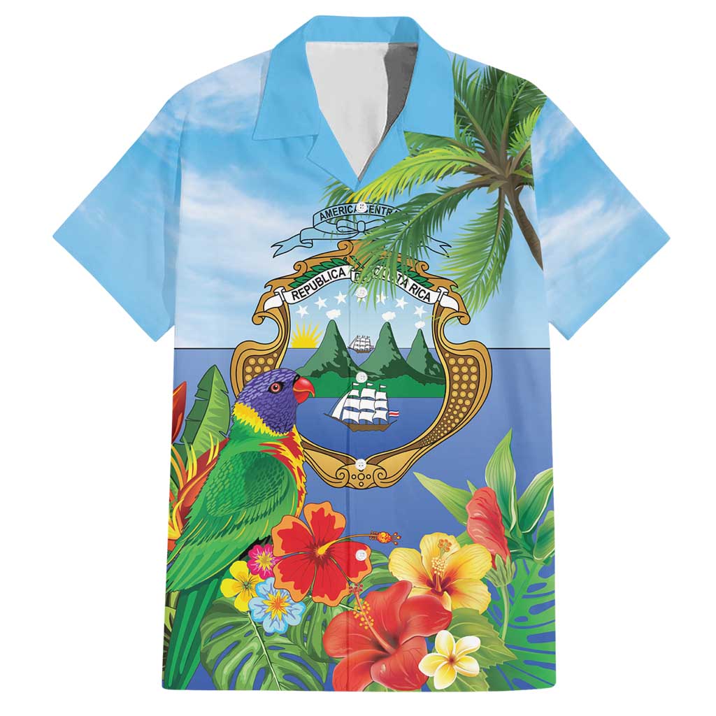 Costa Rica Parrot Tropical Flowers Hawaiian Shirt