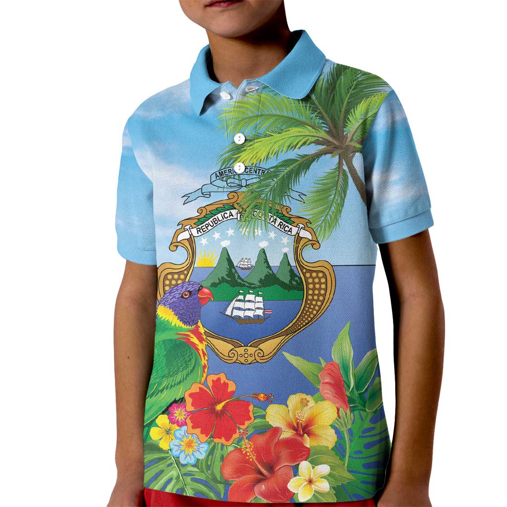 Costa Rica Parrot Tropical Flowers Kid Polo Shirt