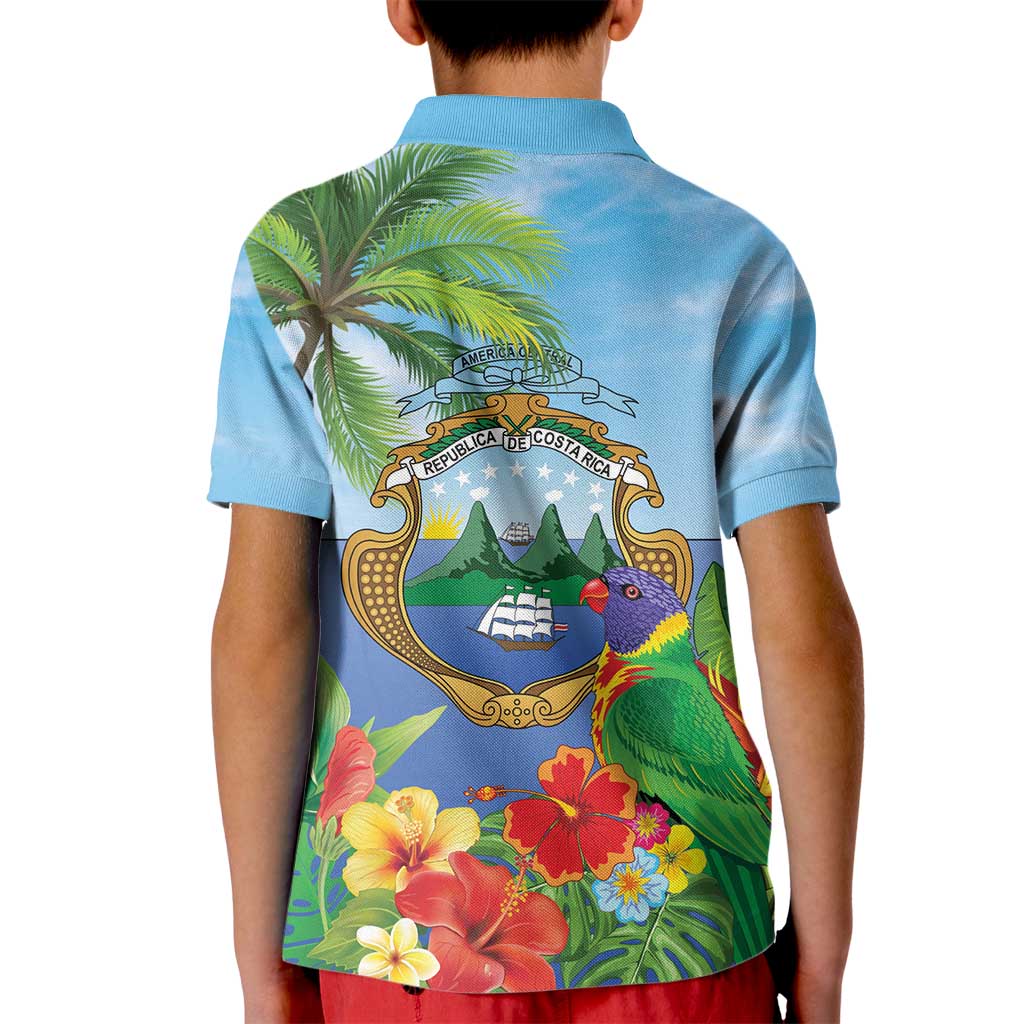 Costa Rica Parrot Tropical Flowers Kid Polo Shirt