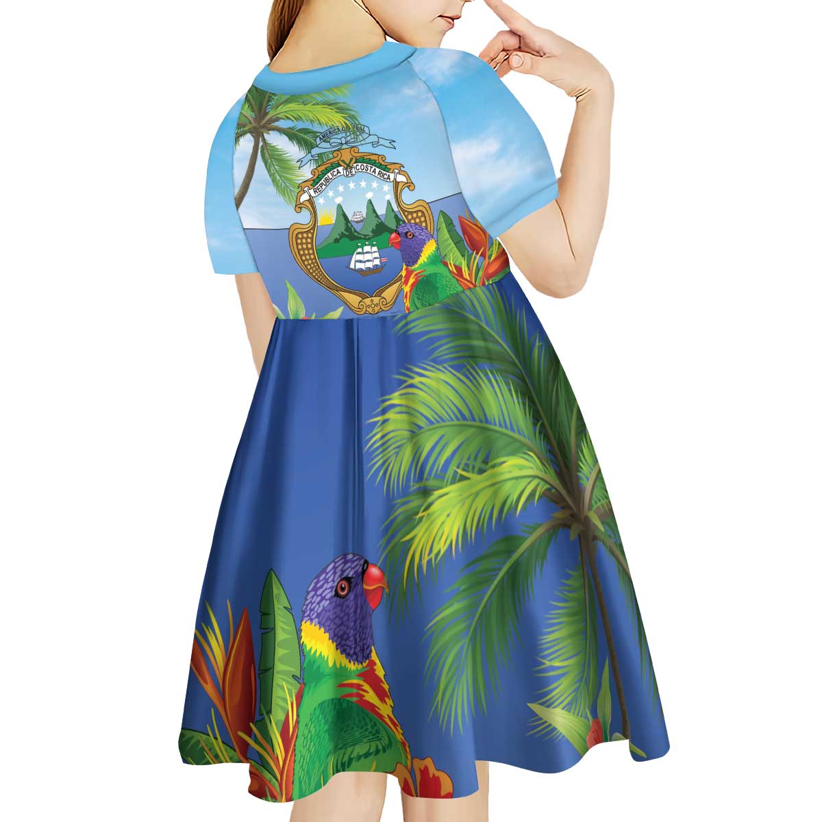 Costa Rica Parrot Tropical Flowers Kid Short Sleeve Dress