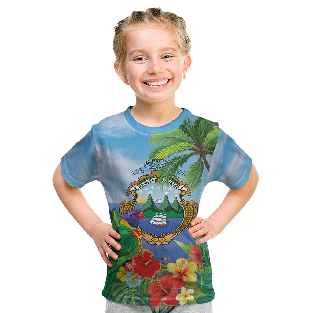 Costa Rica Parrot Tropical Flowers Kid T Shirt