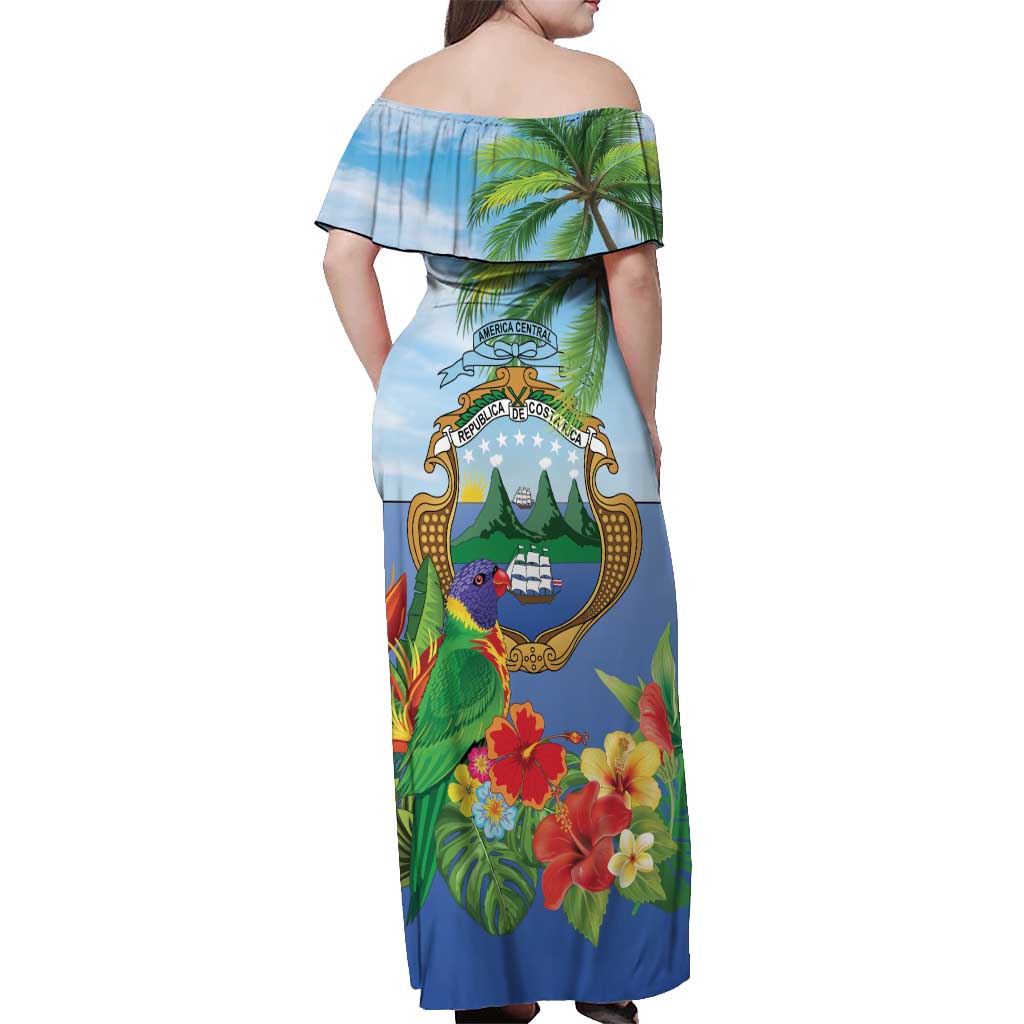 Costa Rica Parrot Tropical Flowers Off Shoulder Maxi Dress