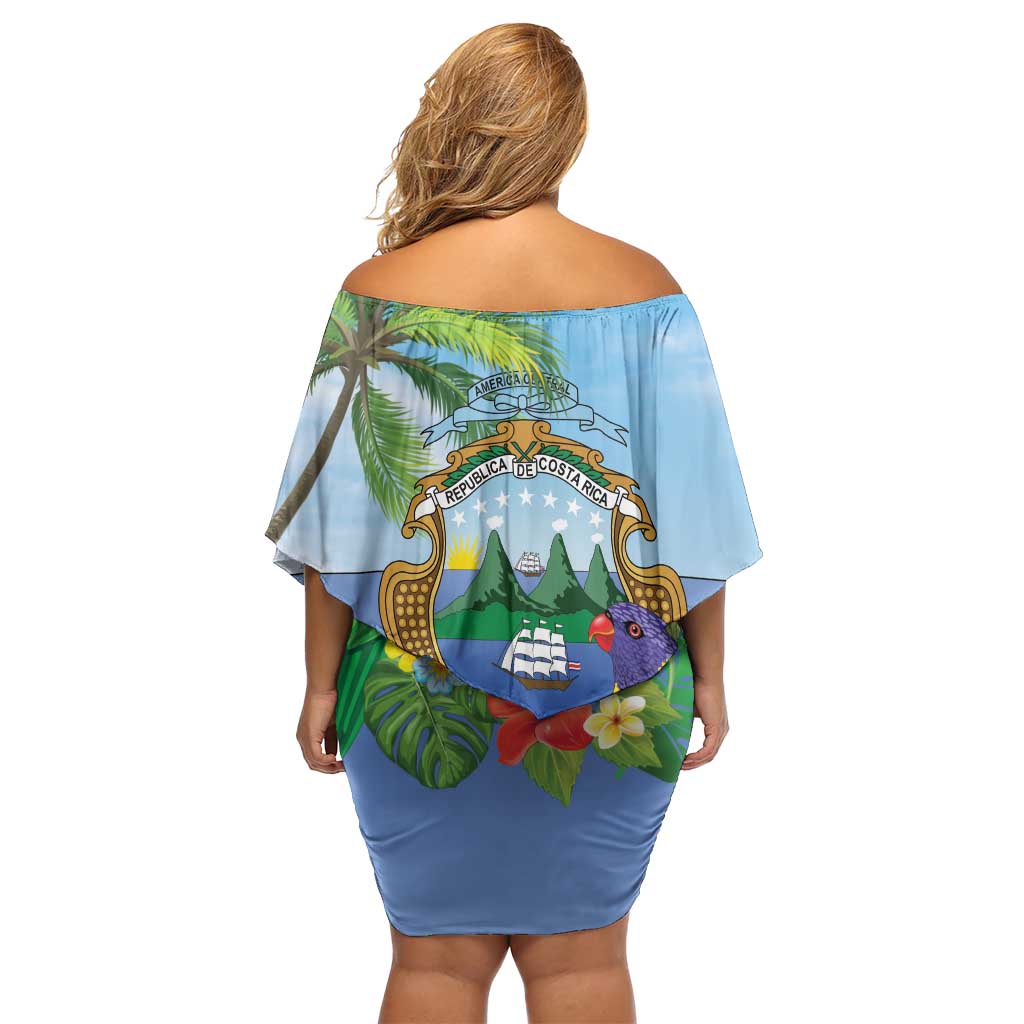 Costa Rica Parrot Tropical Flowers Off Shoulder Short Dress