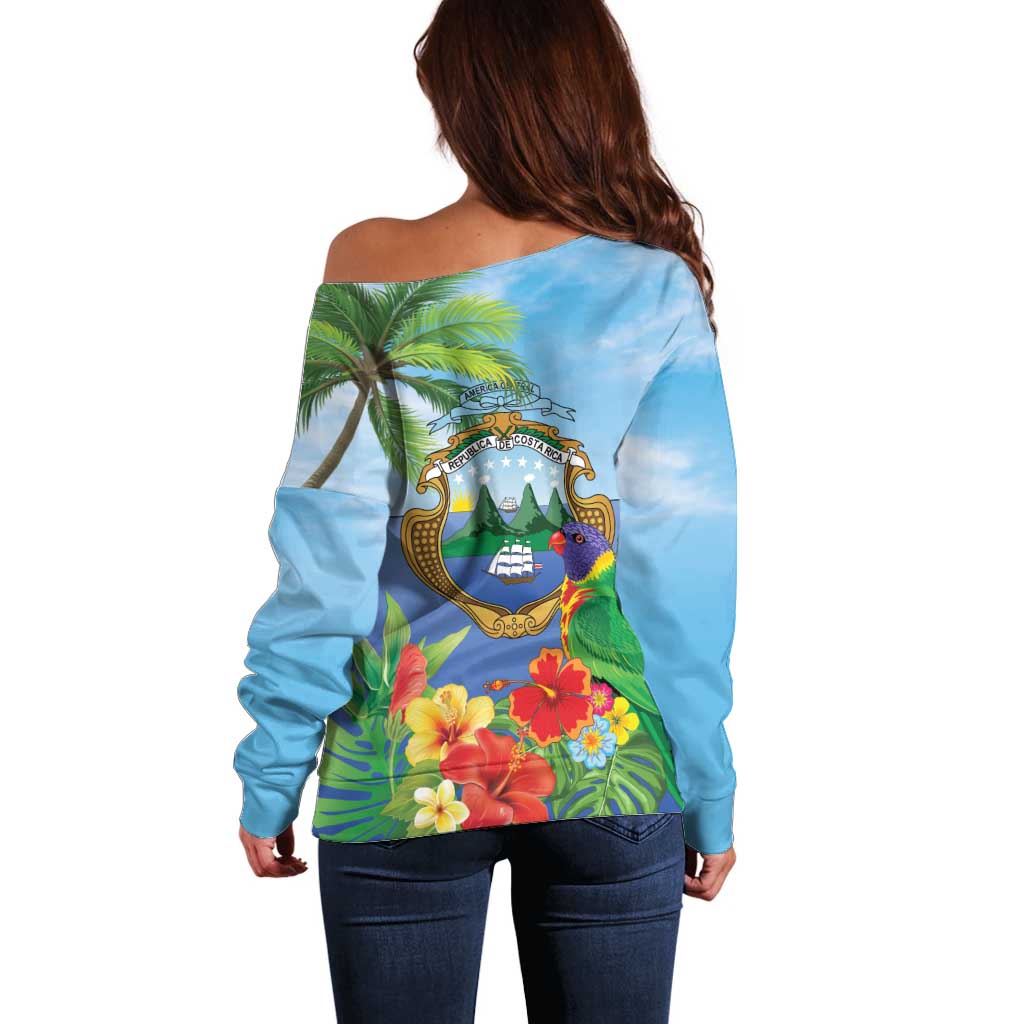 Costa Rica Parrot Tropical Flowers Off Shoulder Sweater