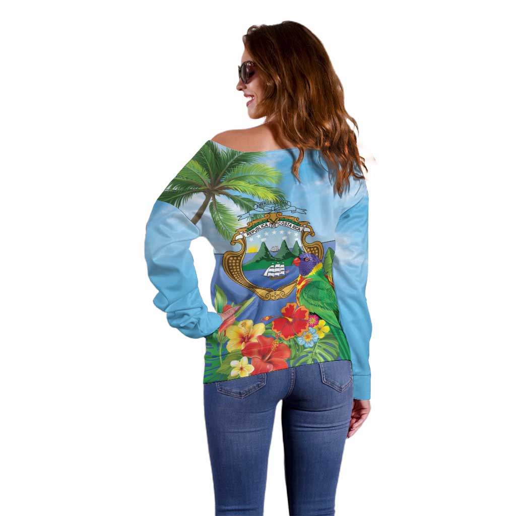 Costa Rica Parrot Tropical Flowers Off Shoulder Sweater