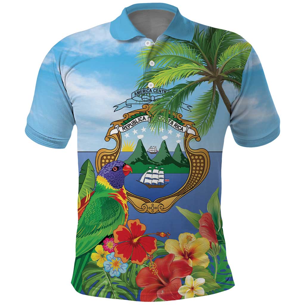 Costa Rica Parrot Tropical Flowers Polo Shirt