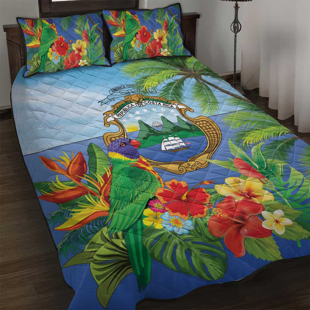 Costa Rica Parrot Tropical Flowers Quilt Bed Set