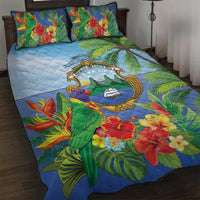 Costa Rica Parrot Tropical Flowers Quilt Bed Set
